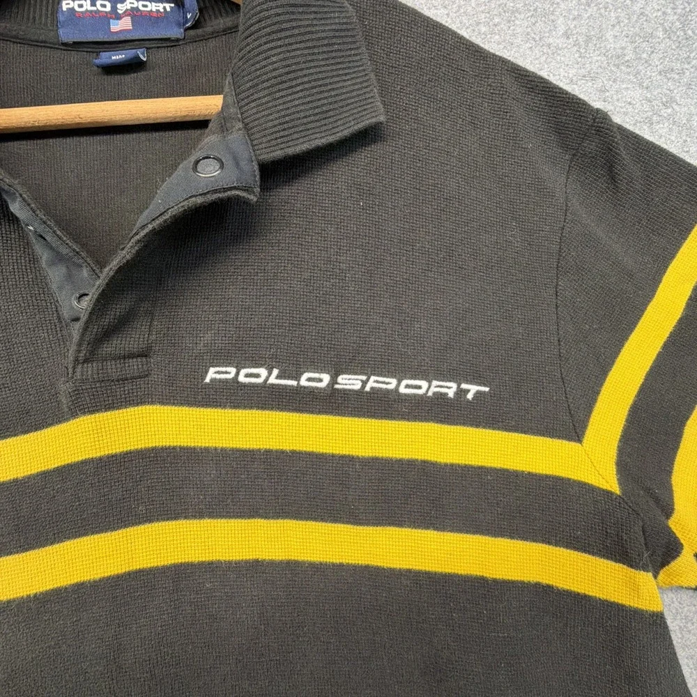 Polo Sport Ralph Lauren Knit Shirt Men Large Black Yellow Striped Long Sleeve
